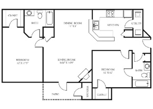 Two Bedroom / Two Bath - 1,070 Sq. Ft.*
